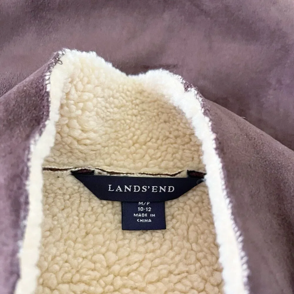 Sherpa Lined Lands End Zip Up Faux Suede Warm Vest Size M/P Medium Petite Brown